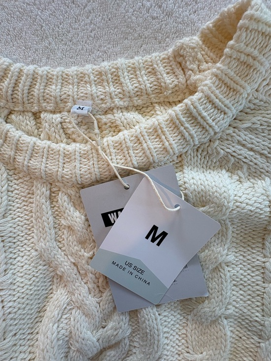 Ivory Cable-Knit Sweater Mini Dress with Pleated Hem - Picture 10 of 12